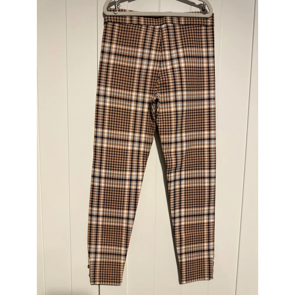Janie and Jack Girls Tan Plaid Leggings Gold Button Ankle Pants Size 8